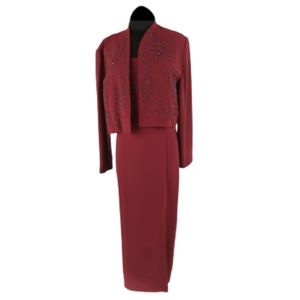 Lanvade Sleevelerss Red Dress Formal Beaded Jacket Dress Set
